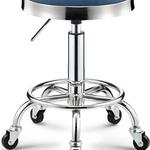 ラウンドローラースツール、フットレスト付き、PUレザー、高さ調節、スパサロン、タトゥー作業用、サロンバー用ヘビーデューティー回転チェ